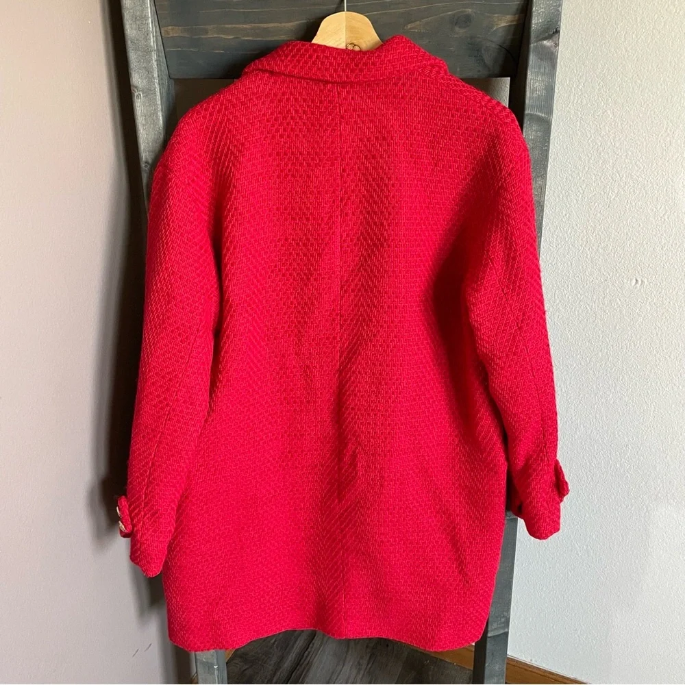 Zara Textured Tweed Coat Gold Buttons Oversized Jacket Red BLOGGER FAVORITE